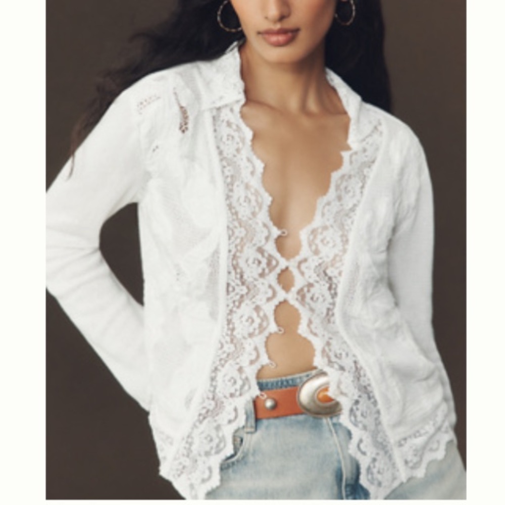 BY ANTHROPOLOGIE LIGHTWEIGHT LACE CARDIGAN SWEATER